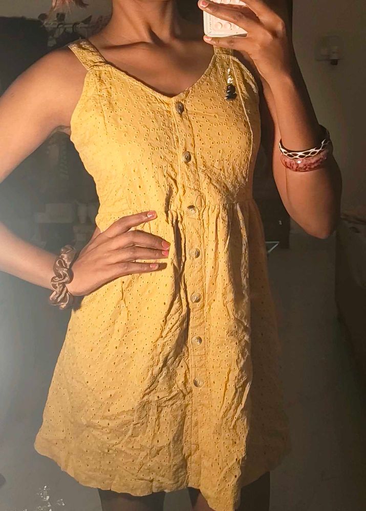 Yellow Eyelet Button-Up Dress
