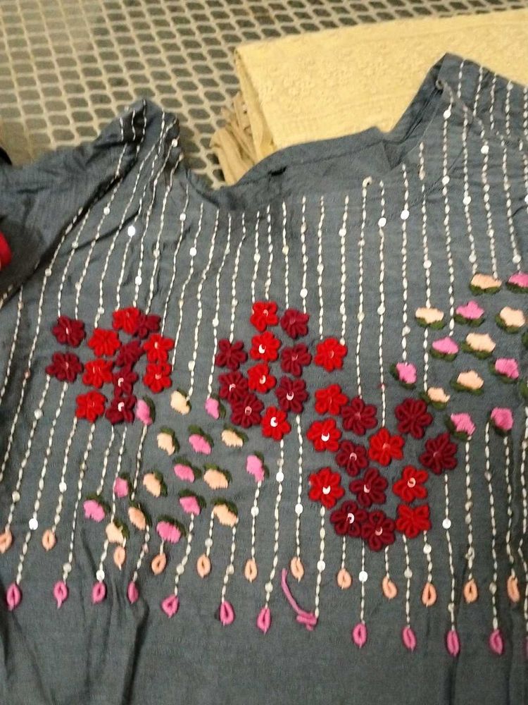 Embroidered Grey Kurti