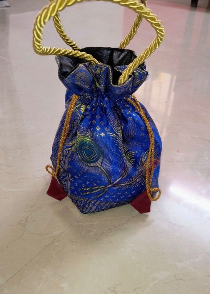 Royal Blue Potli Bag with Peacock Motif