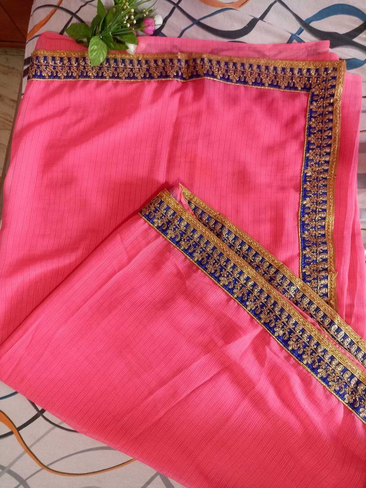 Elegant Pink Saree with Blue Border