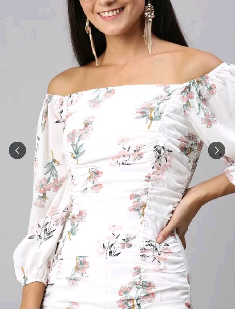 Floral Off-Shoulder Ruched Dress