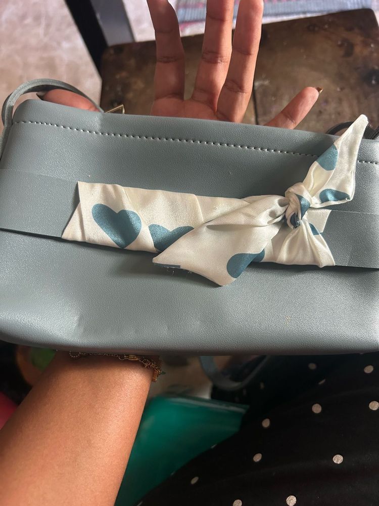 Chic Blue Crossbody Bag with Heart Scarf