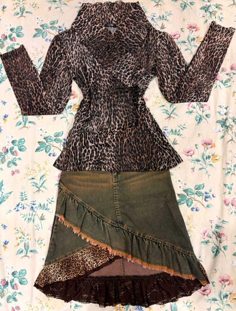 Leopard print skirt and sheer top