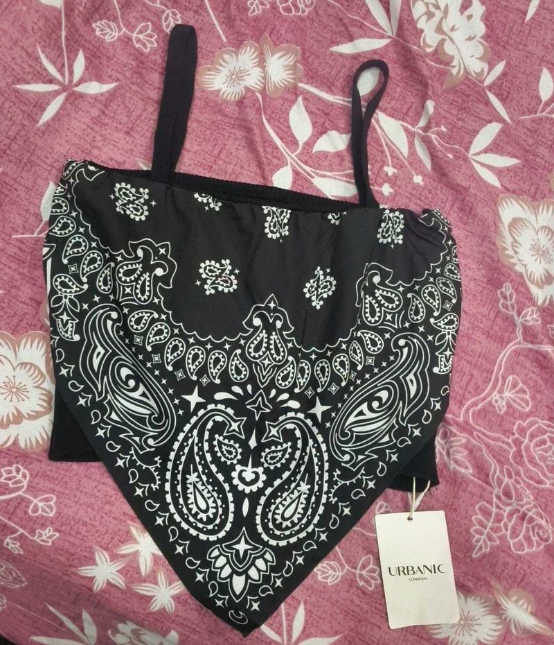 Black Bandana Print Crop Top