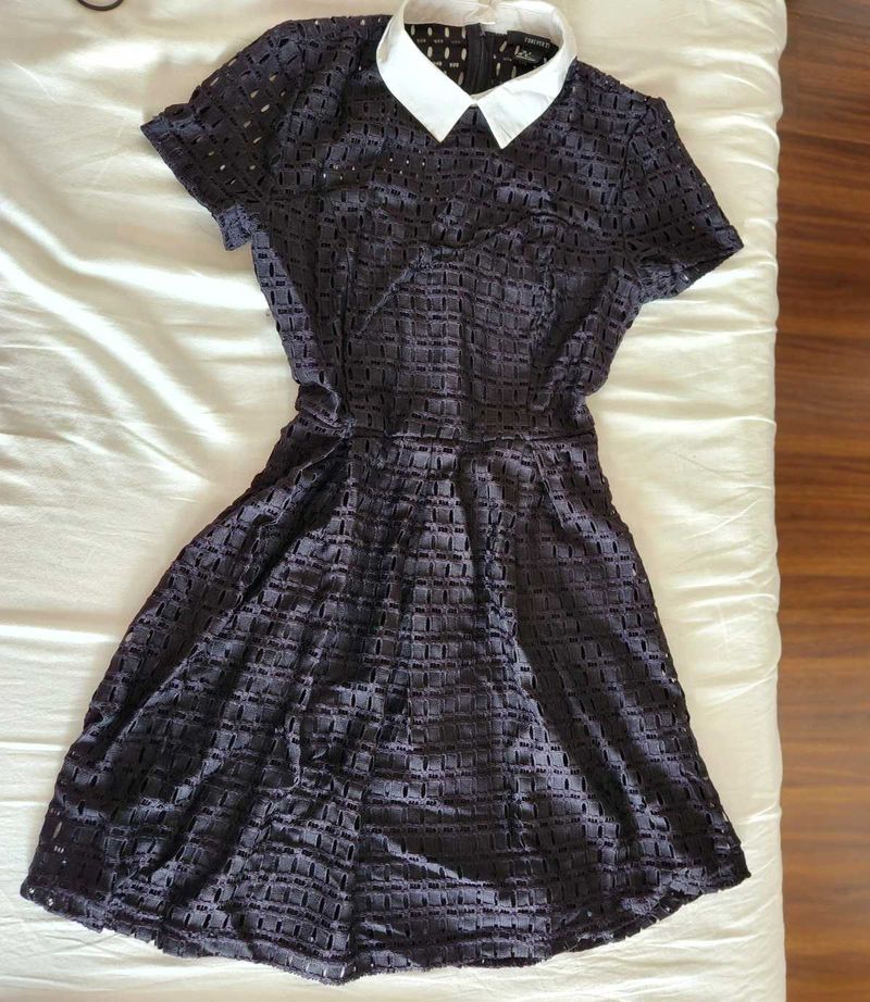 Black Collared Fit &amp; Flare Dress with Cutouts
