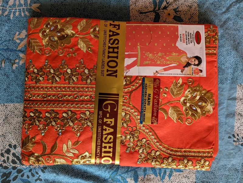 Orange Embroidery Suit Salwar Set With A Tag