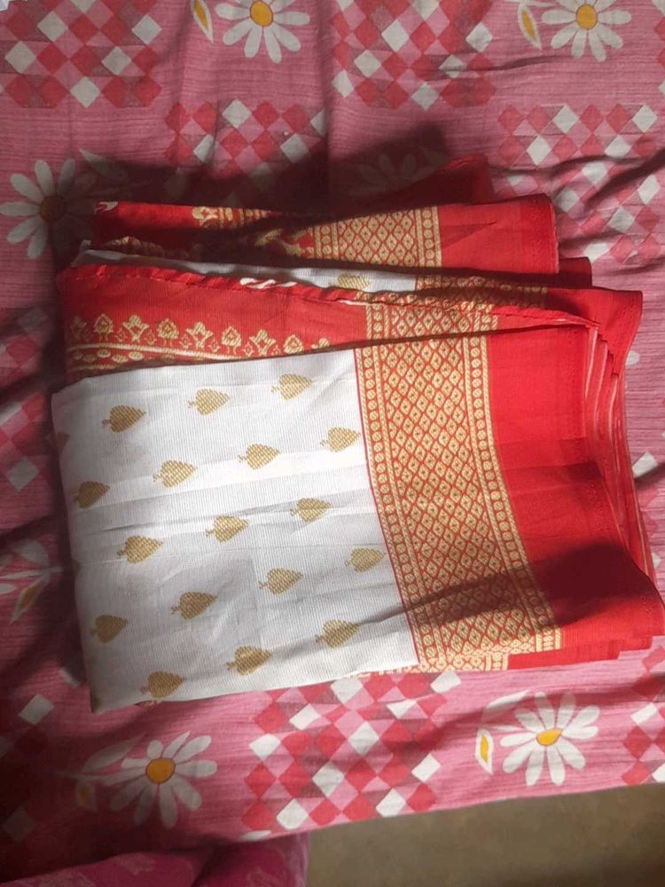 Red Border White Saree