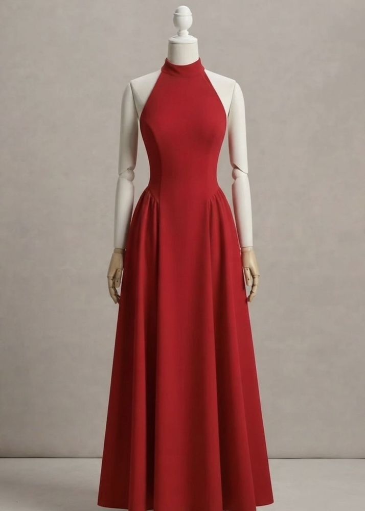 Elegant Red Halter Neck Maxi Dress