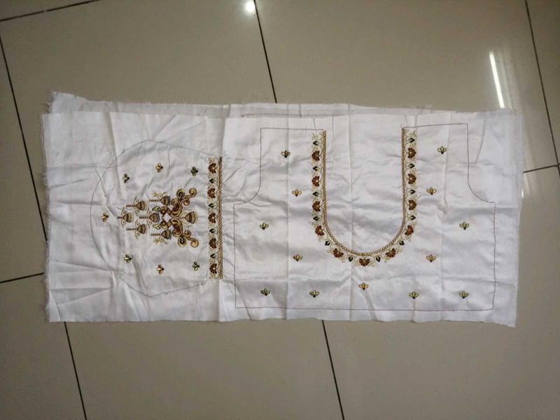 White Embroidered Blouse Fabric material