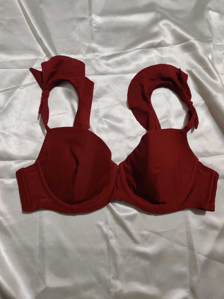 Red Push-Up Bra with Bow Detail