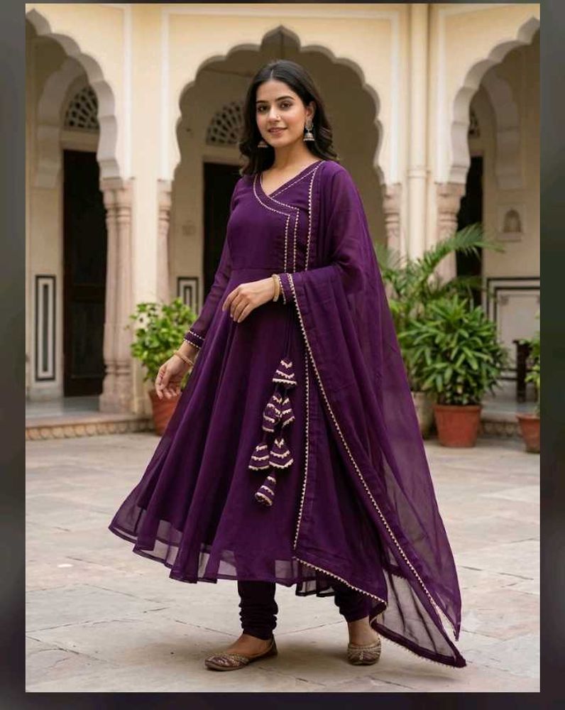 Elegant Purple Anarkali Kurta Set