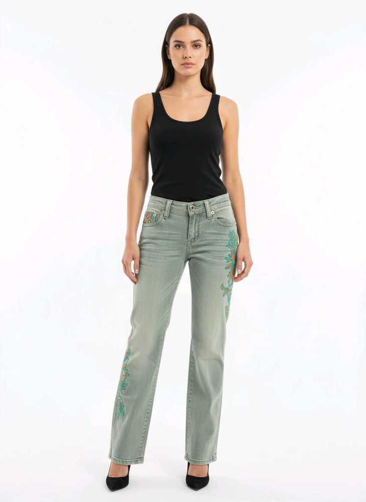 Embroidered Straight-Leg Jeans