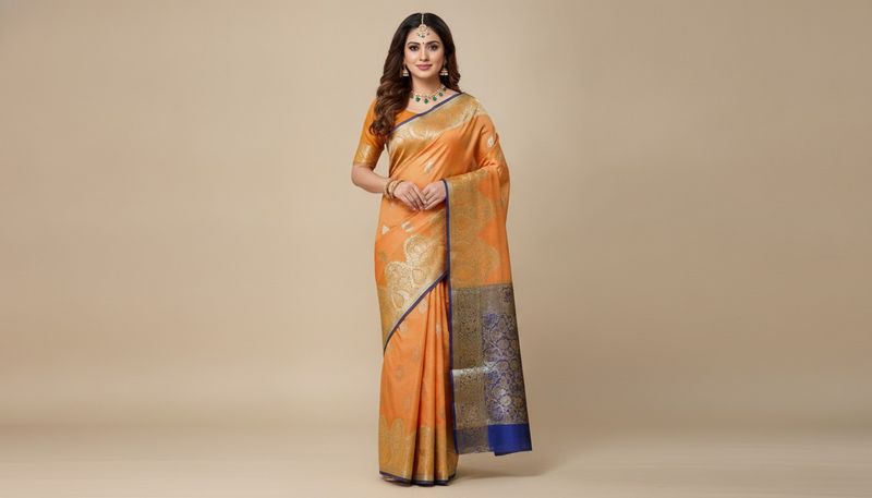 New Elegant Orange Banarasi Silk Saree