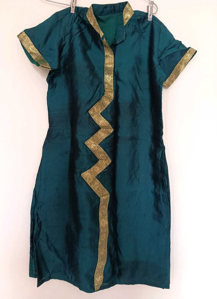Teal Kurta with Gold Trim