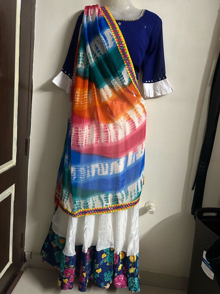 Elegant Blue &amp; White Lehenga Choli Set
