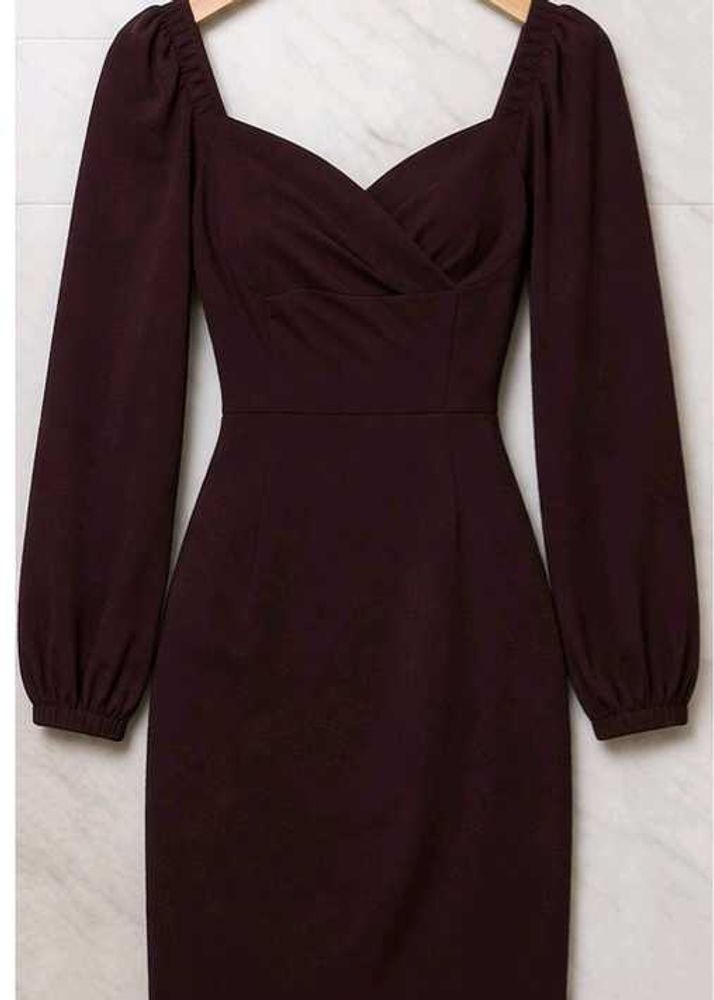 Elegant Dark Maroon  Long Sleeve Dress