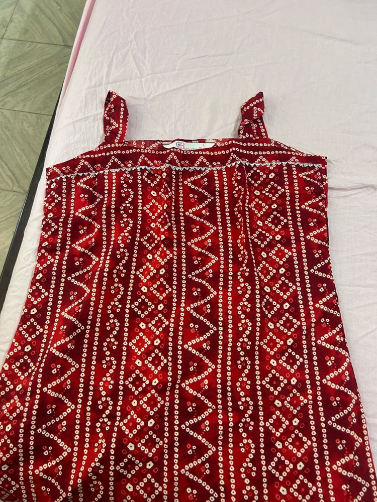 Red Bandhani Print Kurta