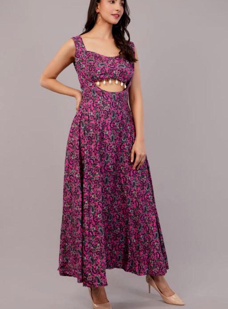 Pink Floral Cutout Maxi Dress