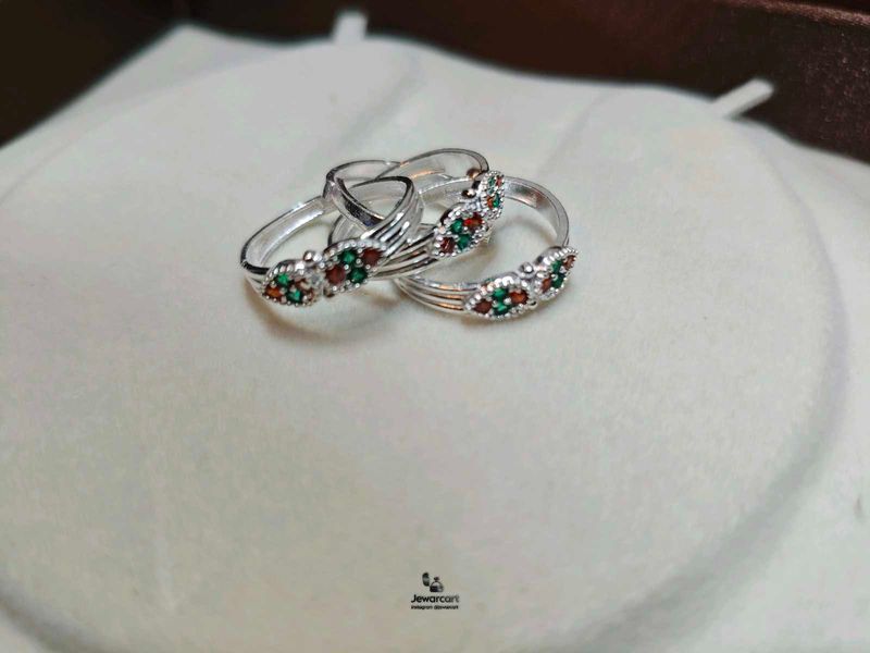 Pure Silver Toe Rings with Gems