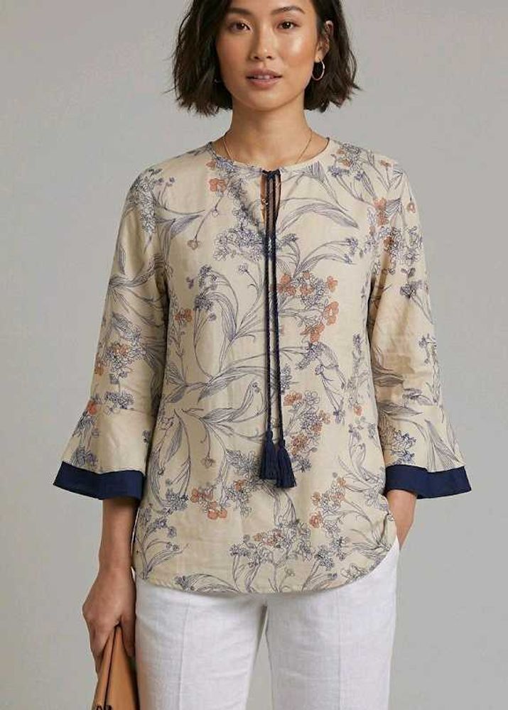 Floral Print Tassel Tie Neck Kurti Top