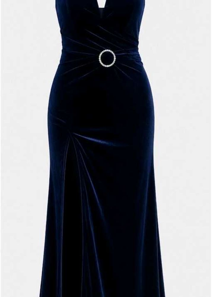 Velvet Evening Gown with High Slit