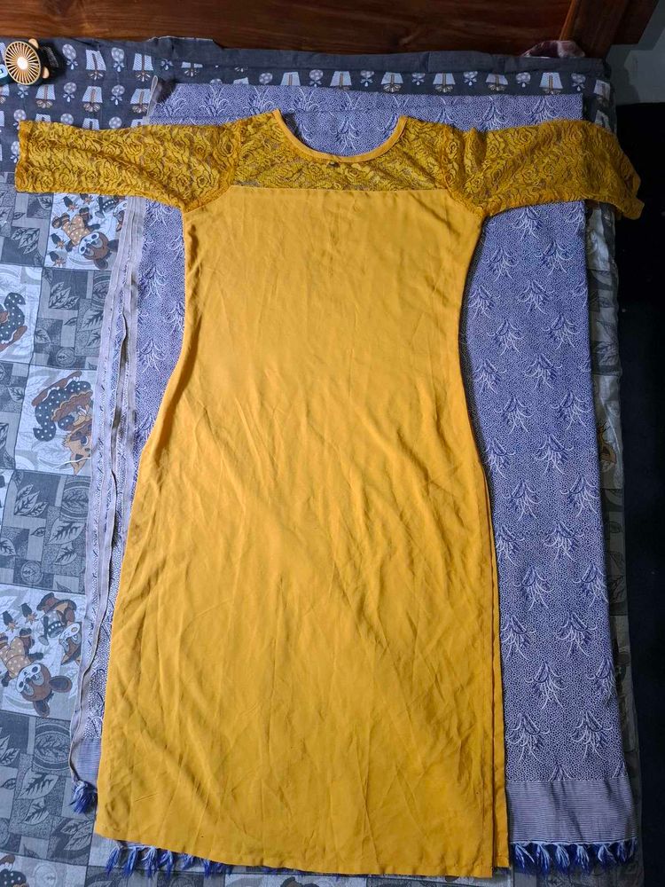 Yellow Lace Sleeve Kurti