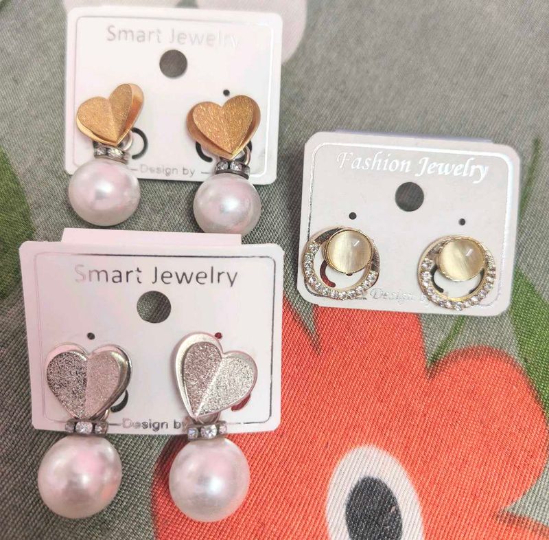 Charming Pearl &amp; Heart Earrings Set