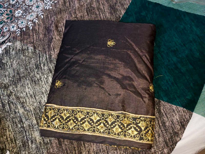 Elegant Black Saree with Gold Embroidery