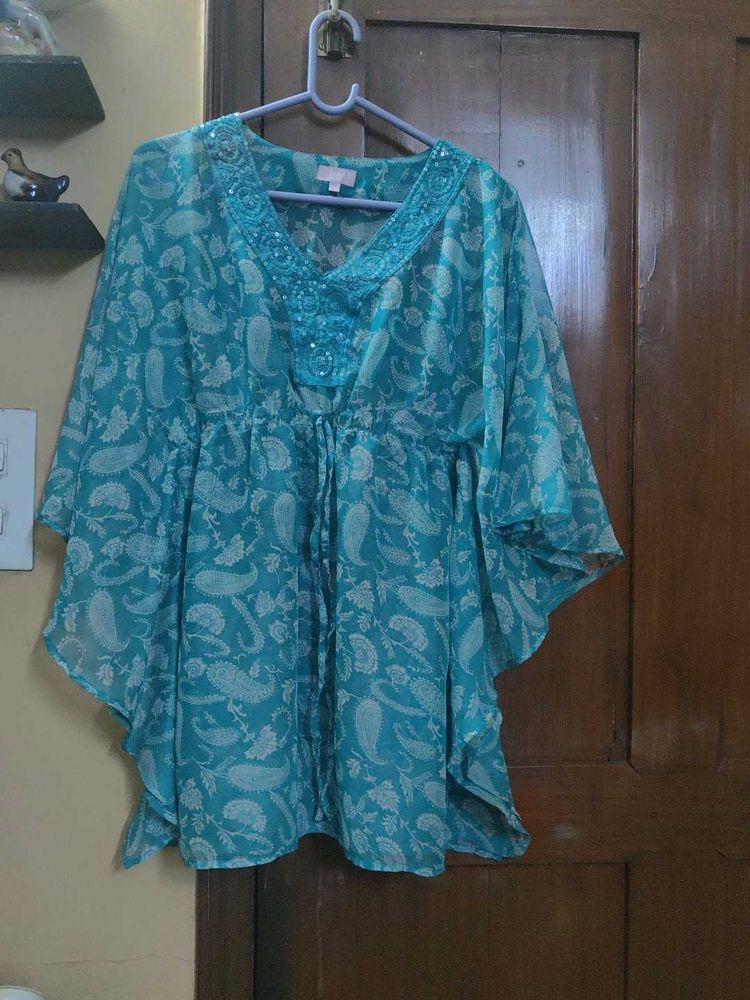 MAX kaftan style semi sheer sequin top