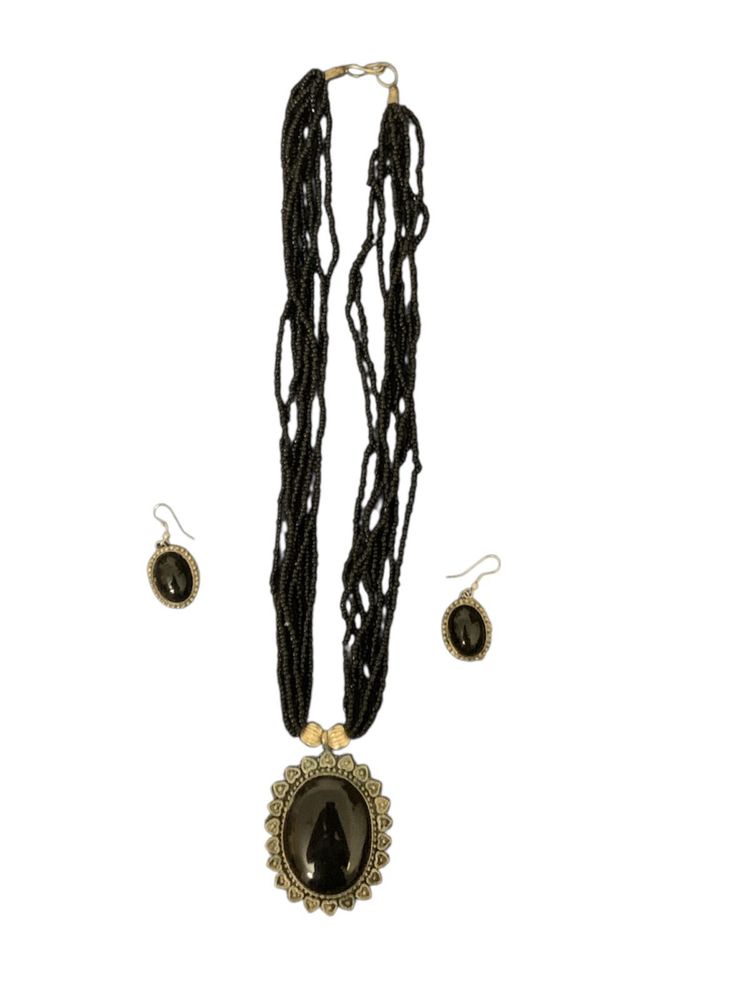 Black Beaded Necklace &amp; Earring Set