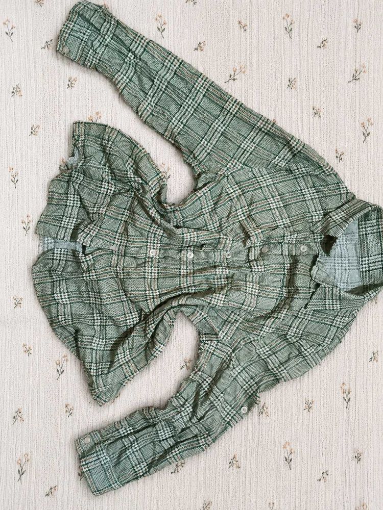 Green Plaid Button-Up Shirt