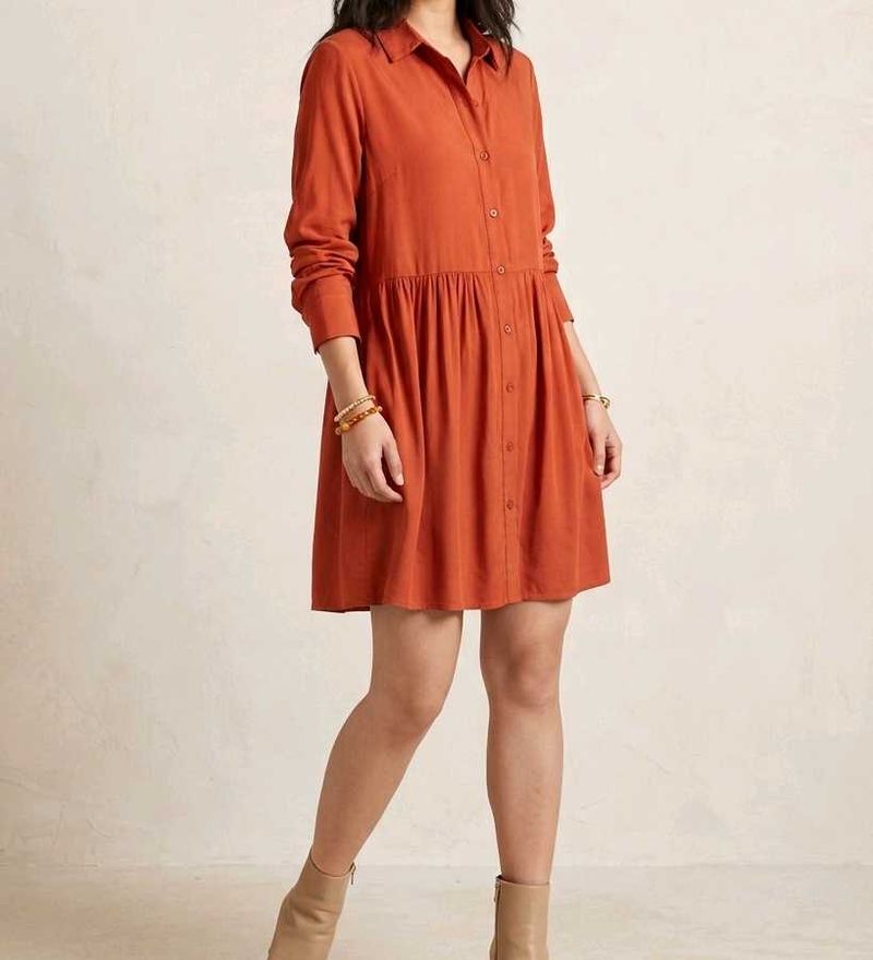 Rust Orange Shirt Dress