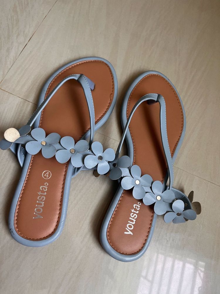 Cute Blue Floral Flip Flops Sandals