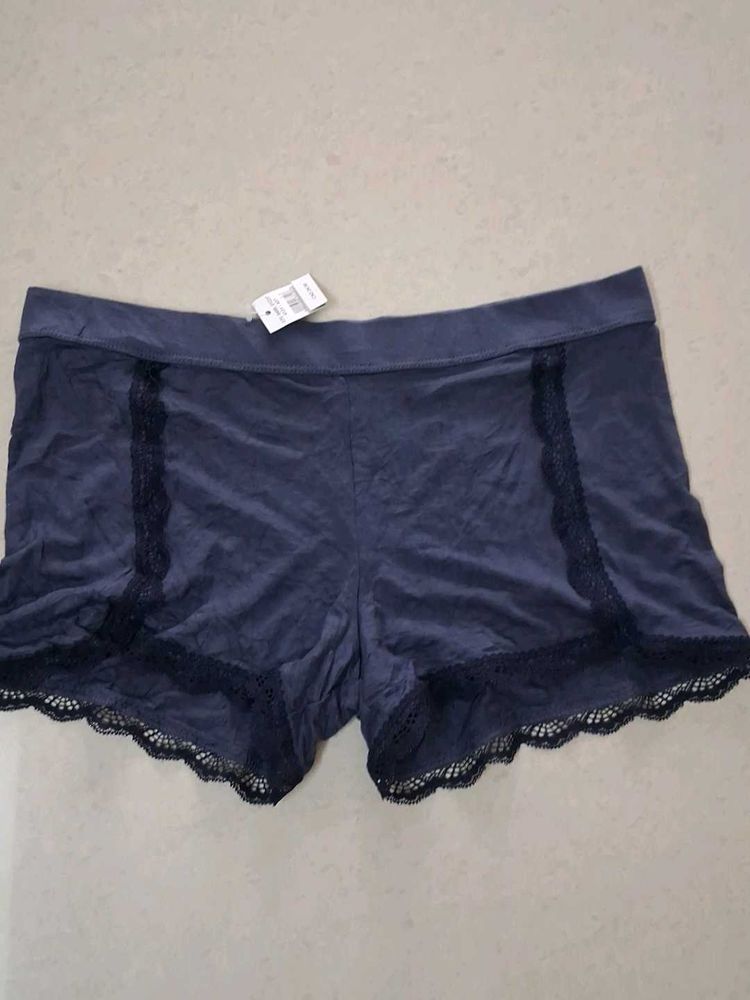 S Navy Blue Lace Trim Sleep Shorts