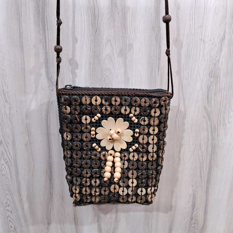 Unique Wood Beaded Crossbody Bag
