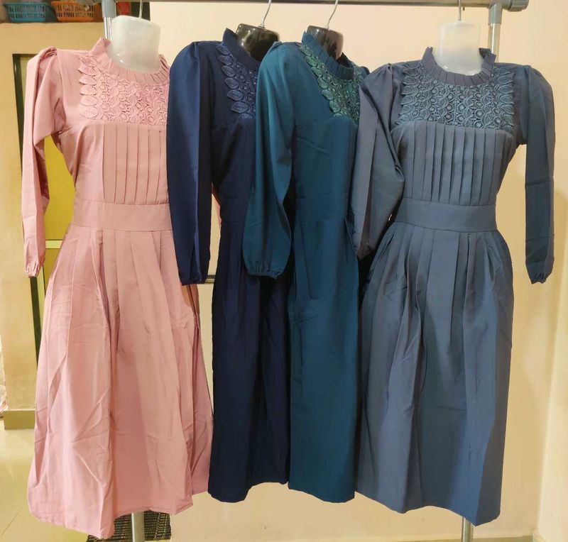 Elegant Pleated Neck Dress+ free delivery+gift