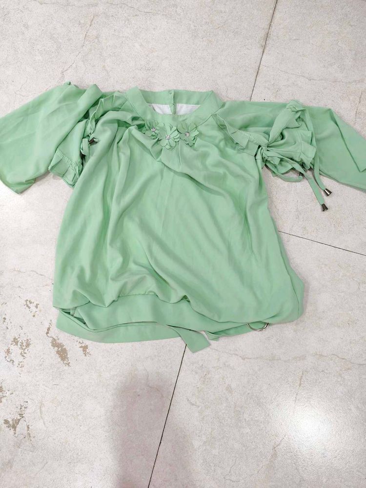 Mint Green Tie Sleeve Top