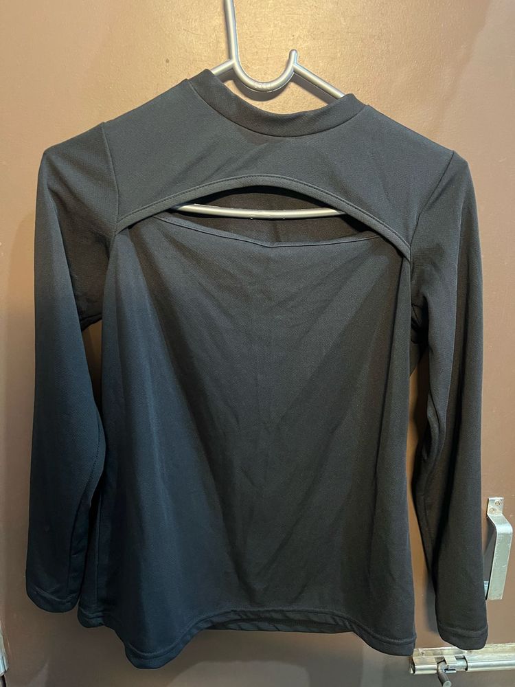 Black Long Sleeve Cutout Top