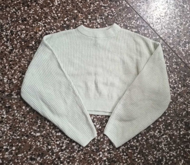 Mint Green Knit Cropped Sweater