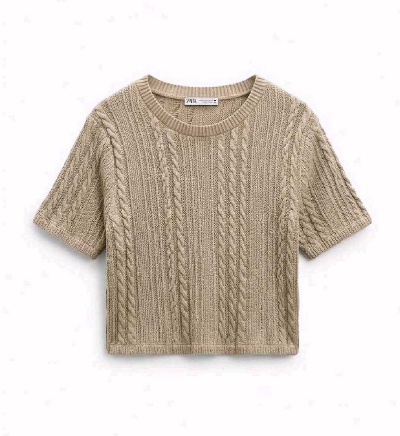Zara Cable Knit Short Sleeve Top
