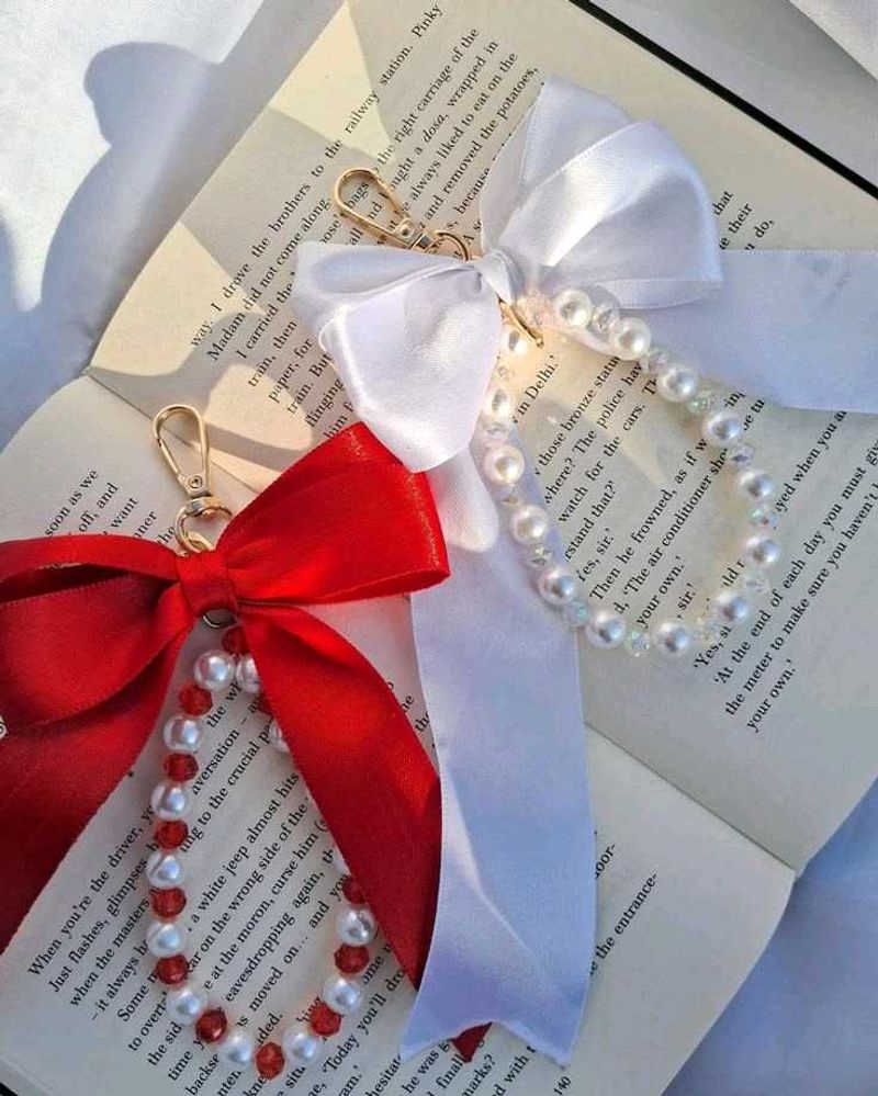 Red Bow &amp; Pearl Keychain combo of 3