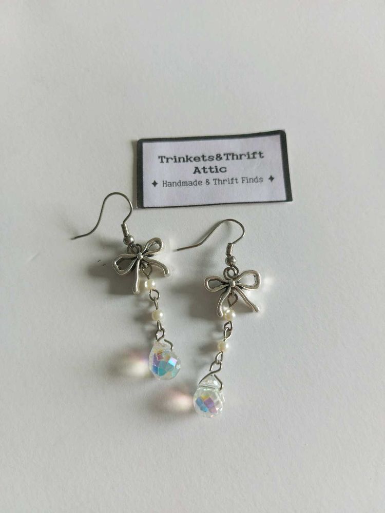 Bow &amp; Crystal Dangle Earrings