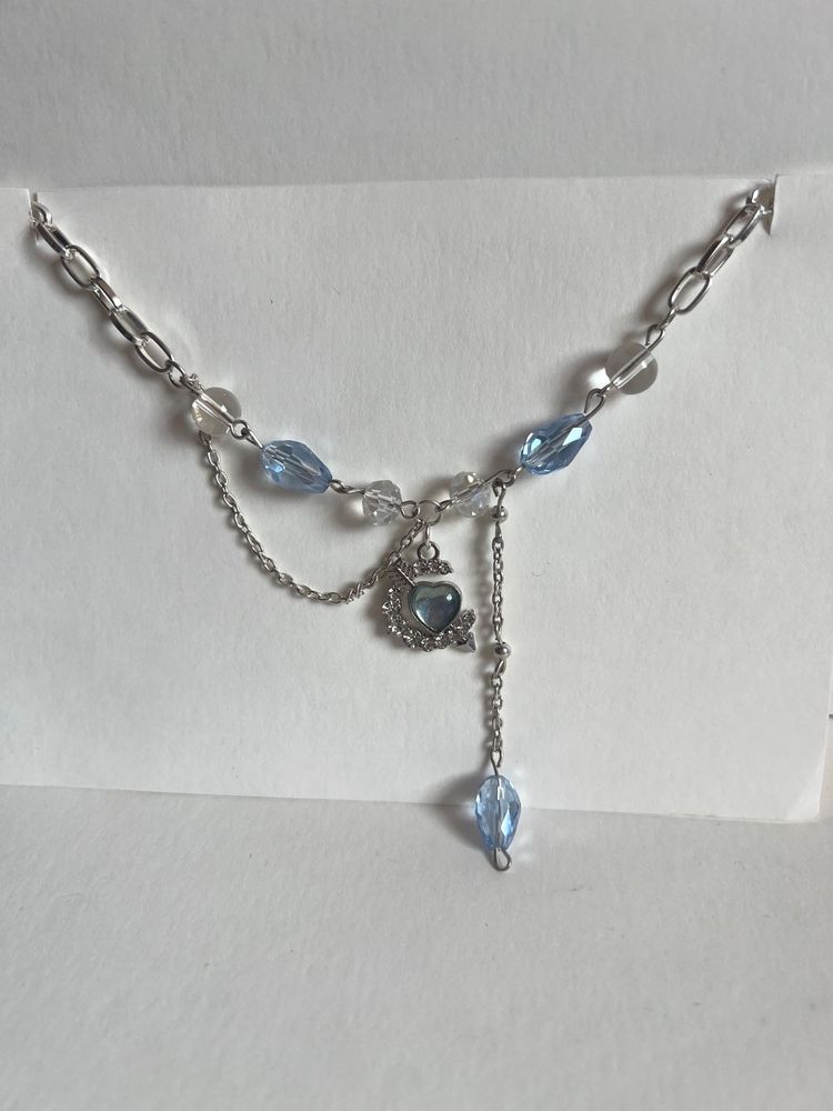 Sparkling Blue Heart Charm Necklace