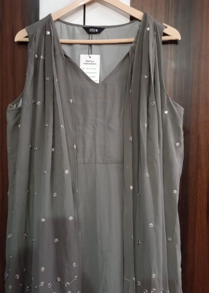 Elegant Grey draped gown with Embellishments