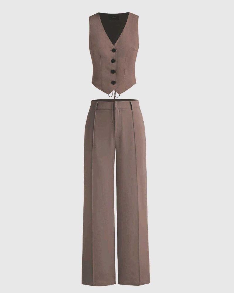 Co ord Set of Vest Coat and Trousers in Cappuccino