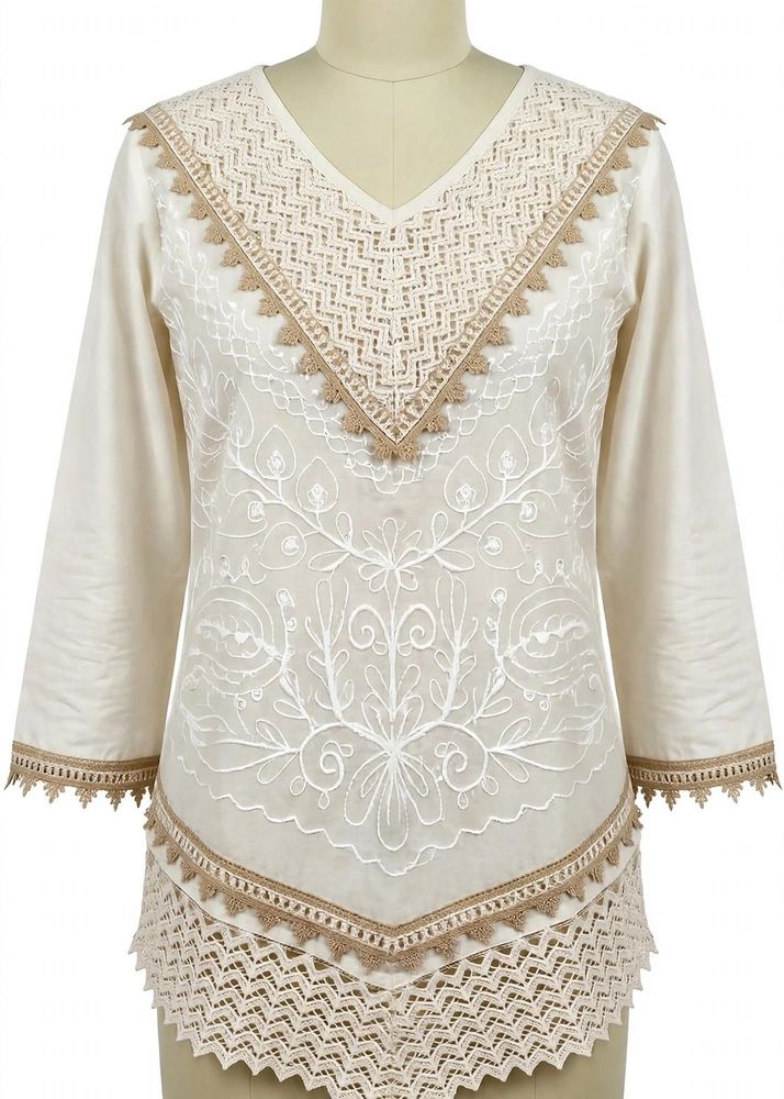 Embroidered viral Cream Kurta with Lace Trim