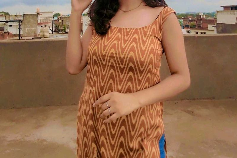 Brown Wave Pattern Kurti