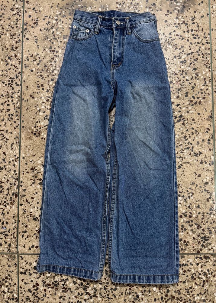 Kids Blue Denim Wide Leg Jeans