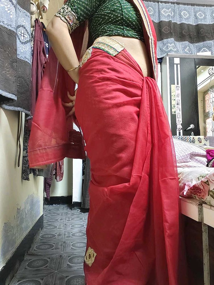 red and green kota doria saree