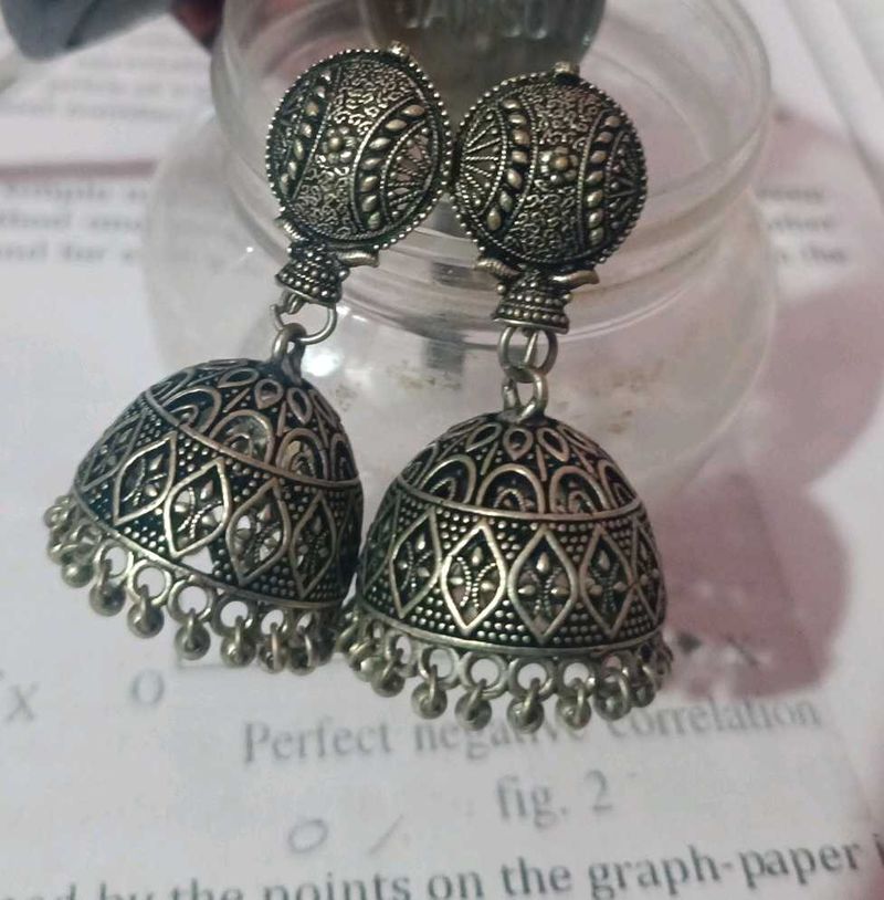 orignal Oxidised Silver Jhumka Earrings